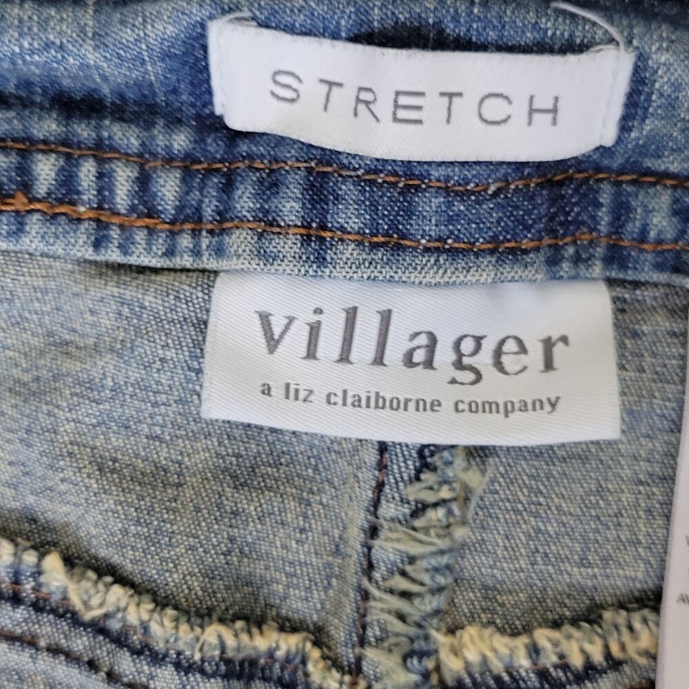 Villager 10 Blue Denim Jean Skirt Button Front Pockets Knee Length Stretch - Picture 7 of 9